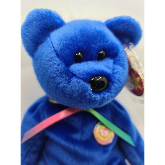 TY 1999 CLUBBY the ROYAL BLUE BEAR BEANIE - Picture 5 of 10
